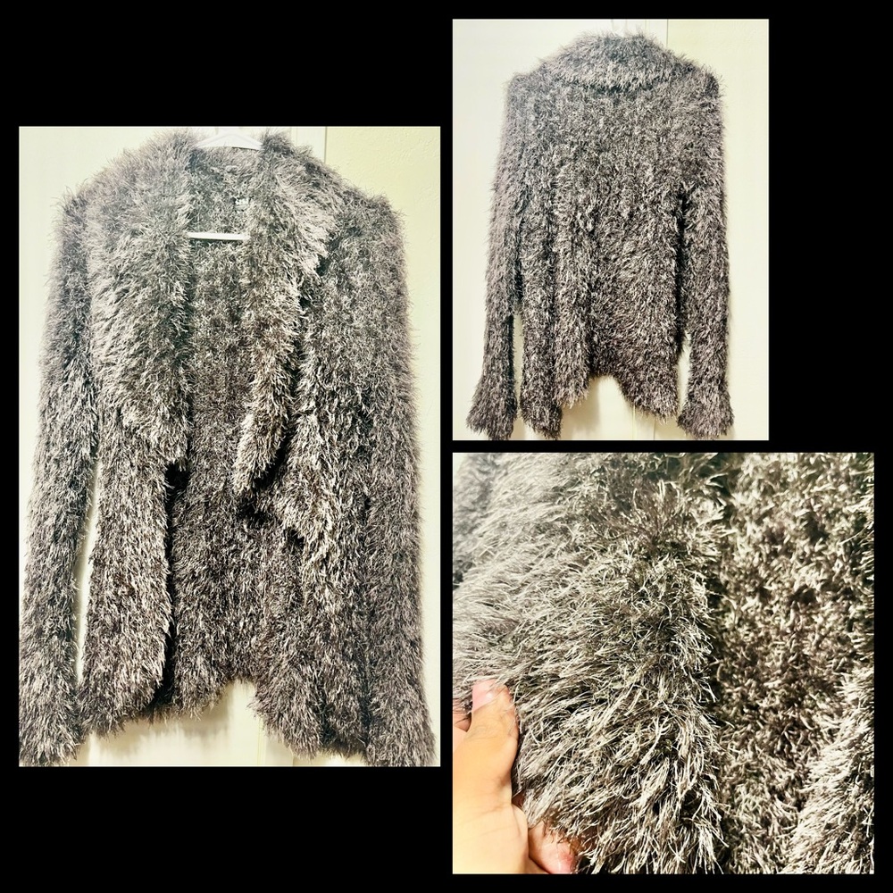 Fuzzy Gray Cardigan Sweater